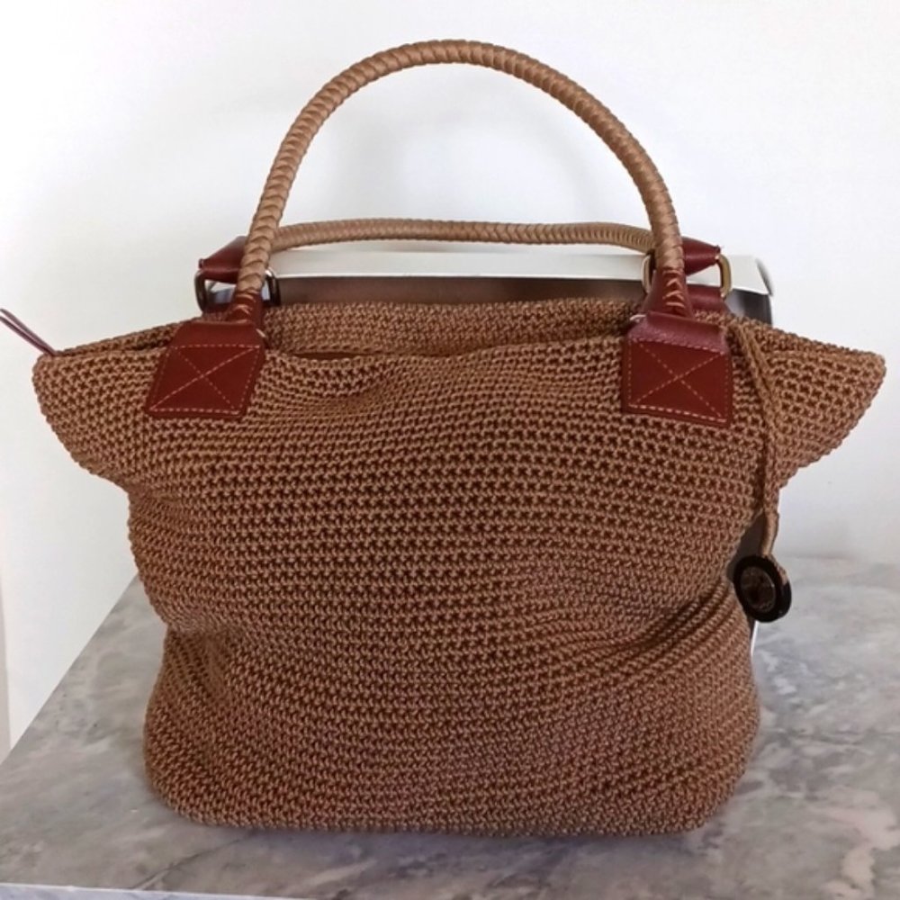 The Sak Vegan Crochet Knit Everyday Tote Shopper Bag, Neutral Taupe